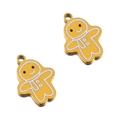 Gingerbread man pendants in yellow enamel on stainless steel for DIY jewelry making - Gold Gingerbread Man