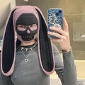 Pink and black crochet skull balaclava with long rabbit ears for adult costumes - Adult 56-59cm / Pink Rabbit Ear Hat With Black Skull