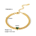 Bracelet chaîne cubaine plaqué or 18k avec pierre gemme cœur vert, longueur 17cm+5cm - Bracelet chaîne fine avec pierre précieuse verte en forme de cœur (YYB023081-G)