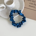 Elegant navy blue satin scrunchie with silk texture on minimalist aesthetic background - Navy Blue