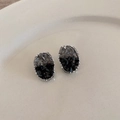 Asymmetric oval crystal studs with smoky grey and black stones in silver setting - Black Oval Irregular Crystal Stud Earrings