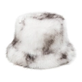 Close-up of plush leopard print faux fur bucket hat showing soft texture and thick material - M (56-58cm) / White