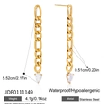 Golden stainless steel long chain earrings featuring heart-shaped zircon drop dangles - Fine Chain Heart Zirconia Earring Style (JDE0111149)