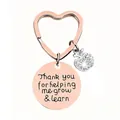 Rose gold heart keychain with rhinestone apple charm and engraved thank you message - JSYZ003 Thank you for helping me grow & learn / Rose Gold