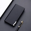 Classic black long wallet for men with brushed texture and silver metal detail trim - Black Trim
