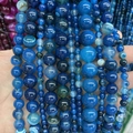 Stränge aus natürlichen blauen Achat-Rundperlen mit poliertem Finish für DIY-Schmuck - 4mm (ca. 88 Perlen) / Gestreifter blauer Achat A204