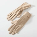 Elegant camel beige suede thermal gloves for women with golden buckle and touch screen design - One Size / 179 Khaki