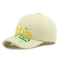 Beigefarbene Stroh-Baseballkappe mit künstlerischer gelb-grüner Graffiti-Stickerei - Handbemalter FASHION Stil (Beige)