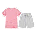Kids pink short sleeve t-shirt and grey sport shorts two-piece summer casual set - Top And Bottom / Pink/Grey / 100cm