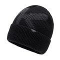 Berretto nero minimalista con motivi a fulmine grigi ed etichetta logo per l'inverno - Taglia unica / Nero
