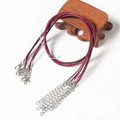 Dark red 1.5mm braided wax cord necklace with silver lobster clasp and extension chain - Burgundy