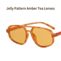 Retro aviator double-bridge sunglasses with amber tortoiseshell frame and yellow lenses - Jelly Floral Yellow Tea