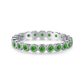Eternity ring in silver-tone metal with circular emerald-cut green zircons and wave setting - Wavy Edge Full Band Green Zircon Eternity Ring