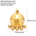 Golden octopus charm in stainless steel for jewelry making, measures 17x20mm - Octopus-G12