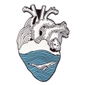 Anatomy heart enamel pin with white whale and blue ocean waves for medical professionals - Whale Sea Wave Heart Style (xz2052)