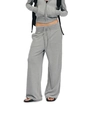 Grey knitted lounge set featuring a cropped hoodie with thumbholes and wide-leg joggers - XS / Pants / Gray