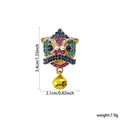 Golden lion head brooch featuring multicolored rhinestones, pearls, and a bell charm - Chinese Lion Dance Head XD824424