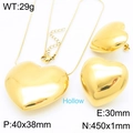 Conjunto de joyas de acero dorado con collar de colgante de corazón hueco y pendientes - 29g / Estilo Grande / Dorado (KS221106-KFC)