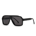 Classic vintage square oversized sunglasses with glossy black frames and dark lenses - Black Frame Gray Lenses