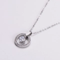 Collana in argento con ciondolo a doppio cerchio, zirconi e pietra principale lucida - Color Acciaio