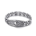 Men's retro floral cross steel bracelet with embossed rhombus pendant on white background - Steel Color (KB137044-BDJX)