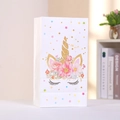 Cute white unicorn paper gift bag with gold glitter horn and colorful star patterns - White Floral Unicorn B / 24*13*8cm (With Stickers)