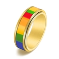 Golden titanium steel spinning ring with colorful rainbow enamel inlay for men and women - US 7 / 6mm Width / Gold