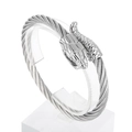 Silver stainless steel cable bracelet featuring a detailed snake head in rock punk style - Single Layer Silver (KB156931-KFC)