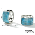 Silver thick hoop earrings featuring turquoise bead inlay and openwork patterns - Silver-Turquoise Zirconia