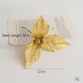 Golden Christmas glitter flower 12cm decoration with 9cm stem for holiday tree wreaths - Gold