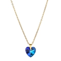 Close-up of faceted blue crystal heart pendant on a gold-plated stainless steel chain - Heart Style / Blue