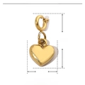 Macro view of gold stainless steel heart pendant detailing 13mm size and dimensions - YF239x3 / Gold