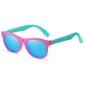 Pink and blue polarized children sunglasses with blue mirrored lenses and silicone frame - Pink Frame Green Legs Ice Blue Lens
