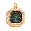 Octagonal gold-plated pendant featuring a rainbow swirl center stone and zircon halo - Fluorescent Green M847419-3