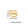Detail view of 18K gold plated steel ring with size measurements and leaf pattern - Adjustable Open / Double Layer Leaf Style (TYGR0153)