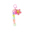 Colorful cartoon bear and flower keychain with pink, purple and mint green links - Pink