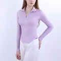 Haut de yoga lilas sans couture à manches longues avec demi-zip et coupe ajustée - S (47.5-52.5 kg) / Hauts / Violet Givré