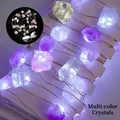 USB powered LED copper wire string lights featuring colorful natural raw crystal stones - Multicolor Crystal