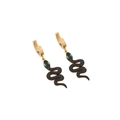 Black snake earrings with golden hoops and green gemstone eyes on white background - Snake Earrings Black Body Green Eyes (4#)