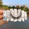 Detail of white turquoise bar hair clip with silver crescent moon in bohemian style - White Turquoise + Moon