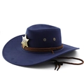 Close-up of navy wool sheriff hat with gold badge and brown braided decorative cord - M (56-58cm) / Navy Blue