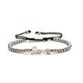 Silver bead bracelet with crystal-inlaid Love charm and adjustable black cord strap - LOVE Letter