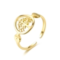 Close-up of golden open ring with intricate Tree of Life cutout design on a round disk - Adjustable Open / Tree of Life (切割戒-10)