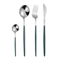 4-piece stainless steel cutlery set with dark green handles and silver mirror finish - Green Silver 4-Piece Set