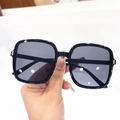 Detail of black square sunglasses with silver metal rivets and gradient dark lenses - Black Frame Grey Lens