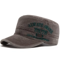 Gorra militar vintage gris oscuro de algodón lavado con bordado verde y diseño retro - café