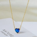 18k gold heart pendant necklace with a deep blue zircon and delicate link chain - Gold with Blue Zircon