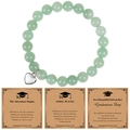 Natural light green agate beaded bracelet with silver heart pendant and graduation card set - Green Aventurine (Adventure Begins)