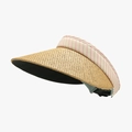 Pink and white striped woven straw sun visor hat with adjustable back strap for women - Adjustable / Khaki Pink