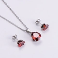 Silver titanium steel jewelry set with teardrop red zircon necklace and stud earrings - Deep Red Set (AML-JS-094)